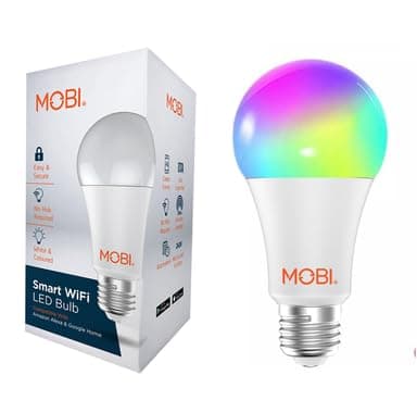 MOBI Smart WiFi LED Bulb Multi-Color Changing LED Light Bulb for Home; Bedroom, Dimmable & Voice Command, Energy Efficient LED Bulbs, No Hub Required, Compatible with Alexa and Google